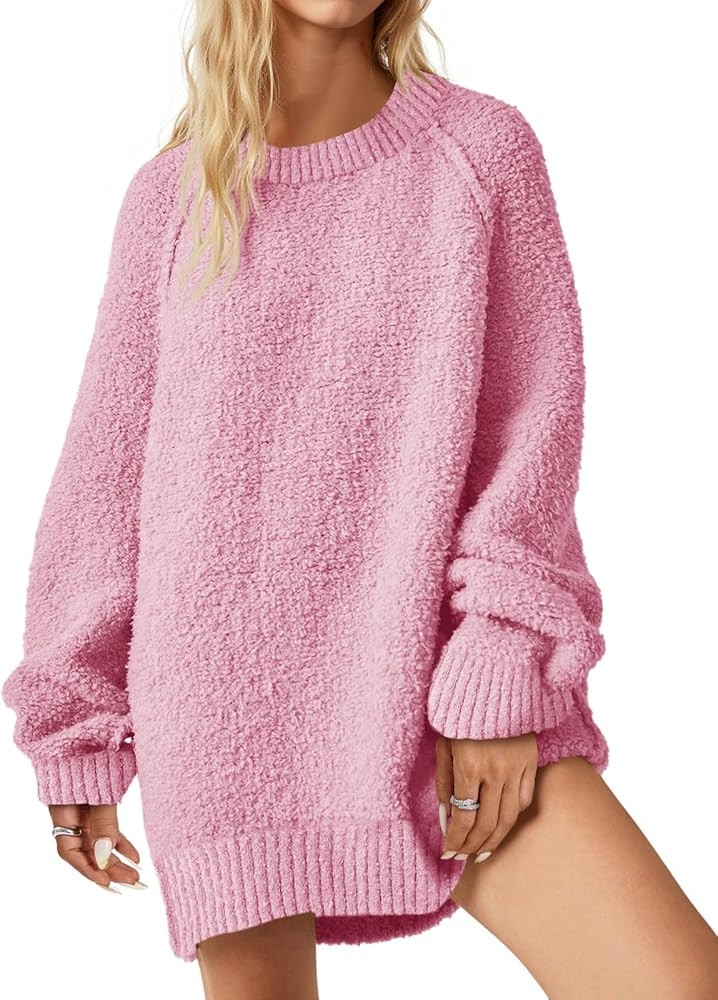 Saodimallsu Womens Oversized Sweater 2025 Fall Trendy Fuzzy Crew Neck Long Sleeve Casual Tunic Sw... | Amazon (US)