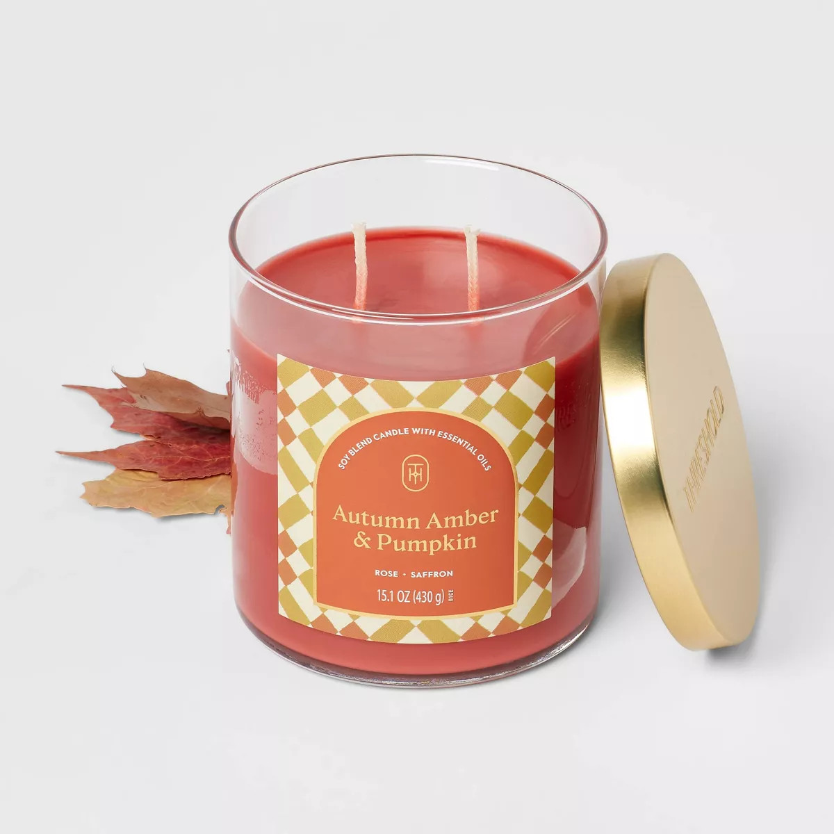 2-Wick Lidded Glass Autumn Amber and Pumpkin Jar Candle Brown 15.1oz- Threshold™ | Target