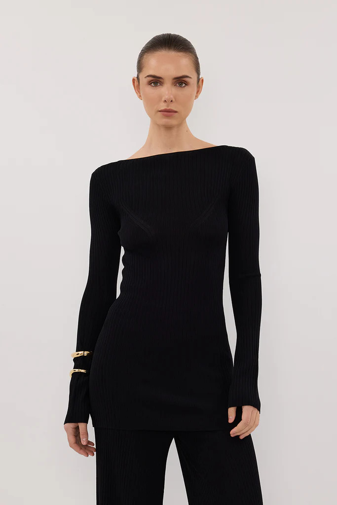 JOY BLACK LONGLINE KNIT TOP | DISSH