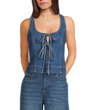 GB Tie Front Denim Tank Top | Dillard's | Dillard's