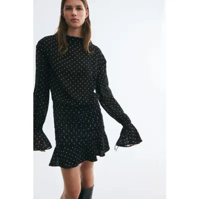 H&M Pleated Chiffon Dress in Dark Gray/patterned at Nordstrom, Size X-Small | Nordstrom