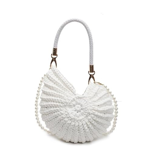 Handwoven Seashell Bag Crochet Shell Purse Summer Beach Tote Bag Pearl Clutch Purse Cute Conch Shoulder Handbag (01White) | Amazon (US)