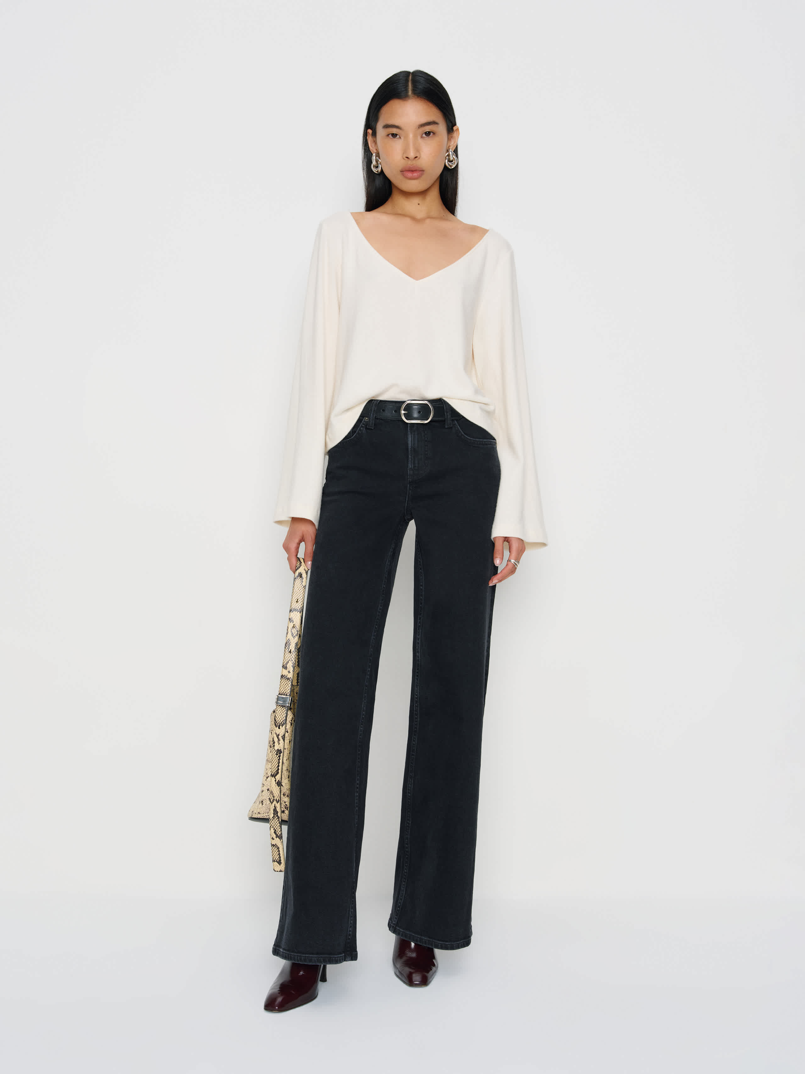 Reformation Greta Super Stretch Low Rise Wide Leg Jeans Blue Denim 27 | Reformation (Global)