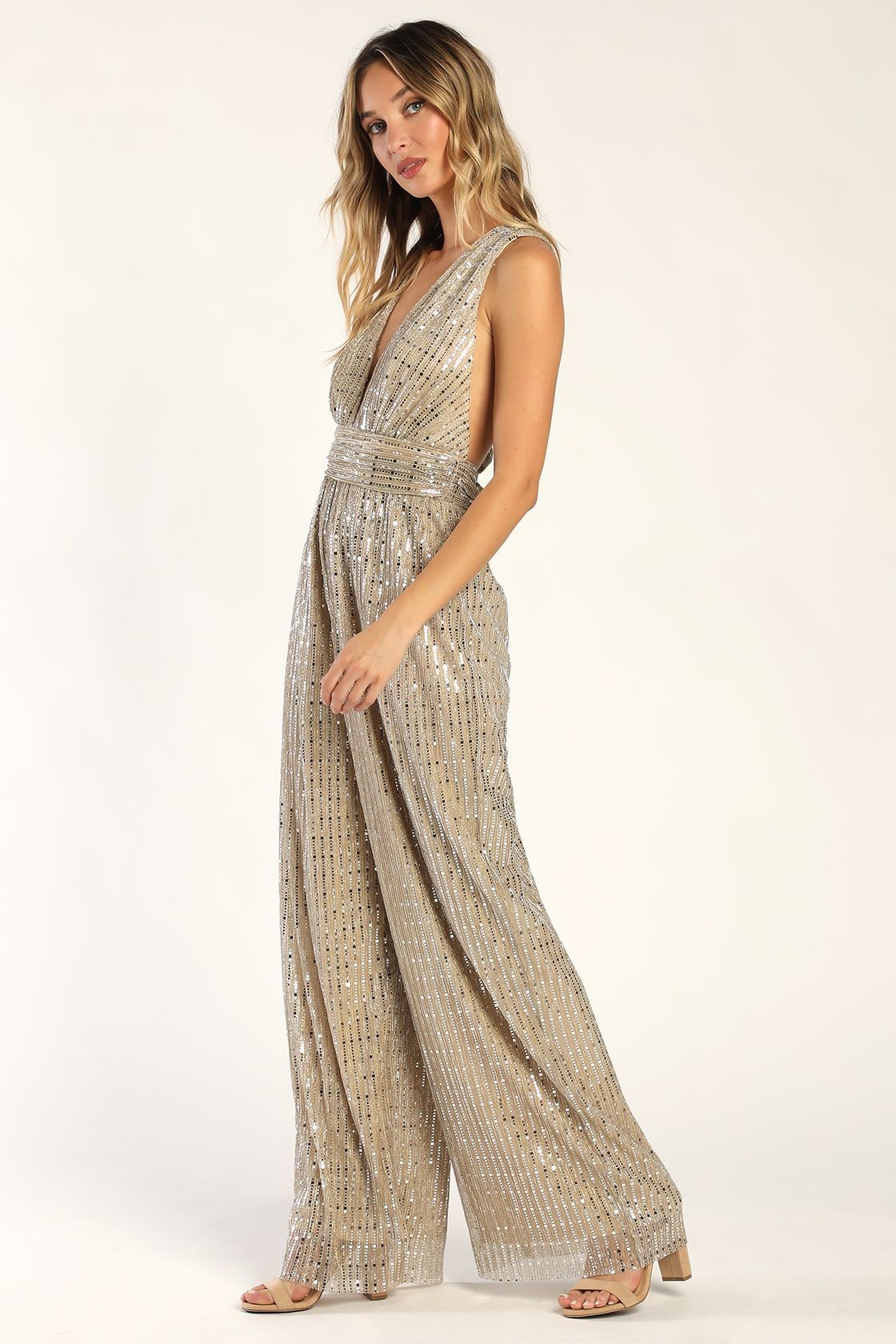 Ailey Gold and Silver Twist Back Wide Leg Jumpsuit | Lulus (US)