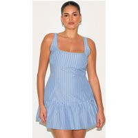 Plus Blue Striped Sleeveless Scoop Neck Shift Dress | PrettyLittleThing US