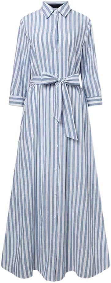 Zcargel Women’s Robe Striped High-End Cotton Linen Cardigan Casual Belted Fairy Skirt Design | Amazon (US)