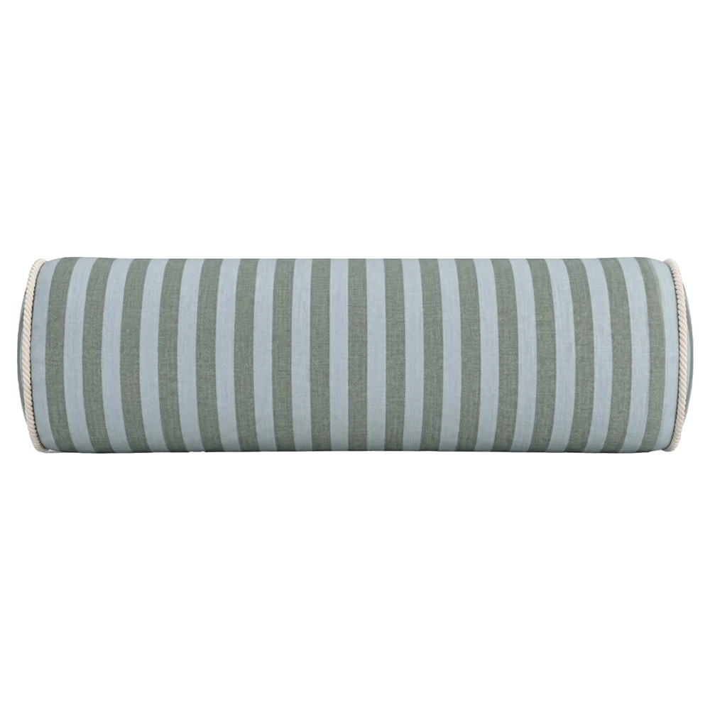 Anna Coastal Blue Green Sunbrella Striped Indoor Outdoor Bolster Pillow - 8x25 | Kathy Kuo Home