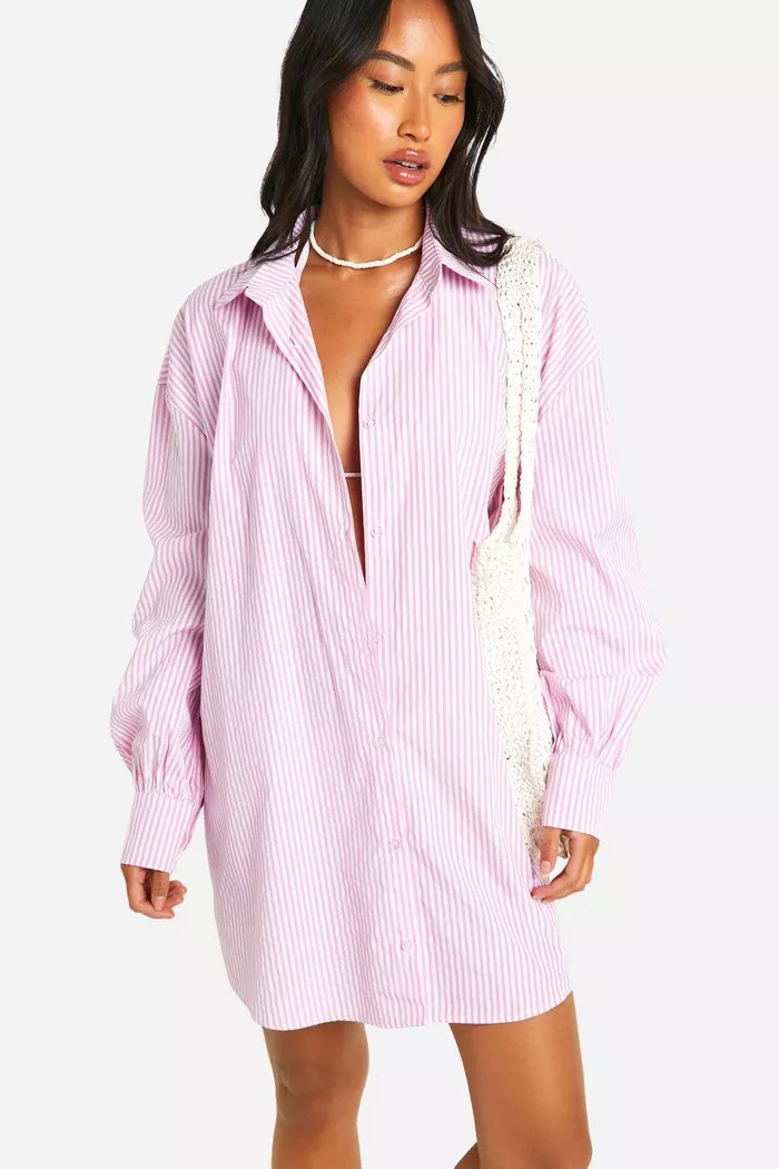 Pinstripe Oversized Beach Shirt Dress | Boohoo.com (UK & IE)