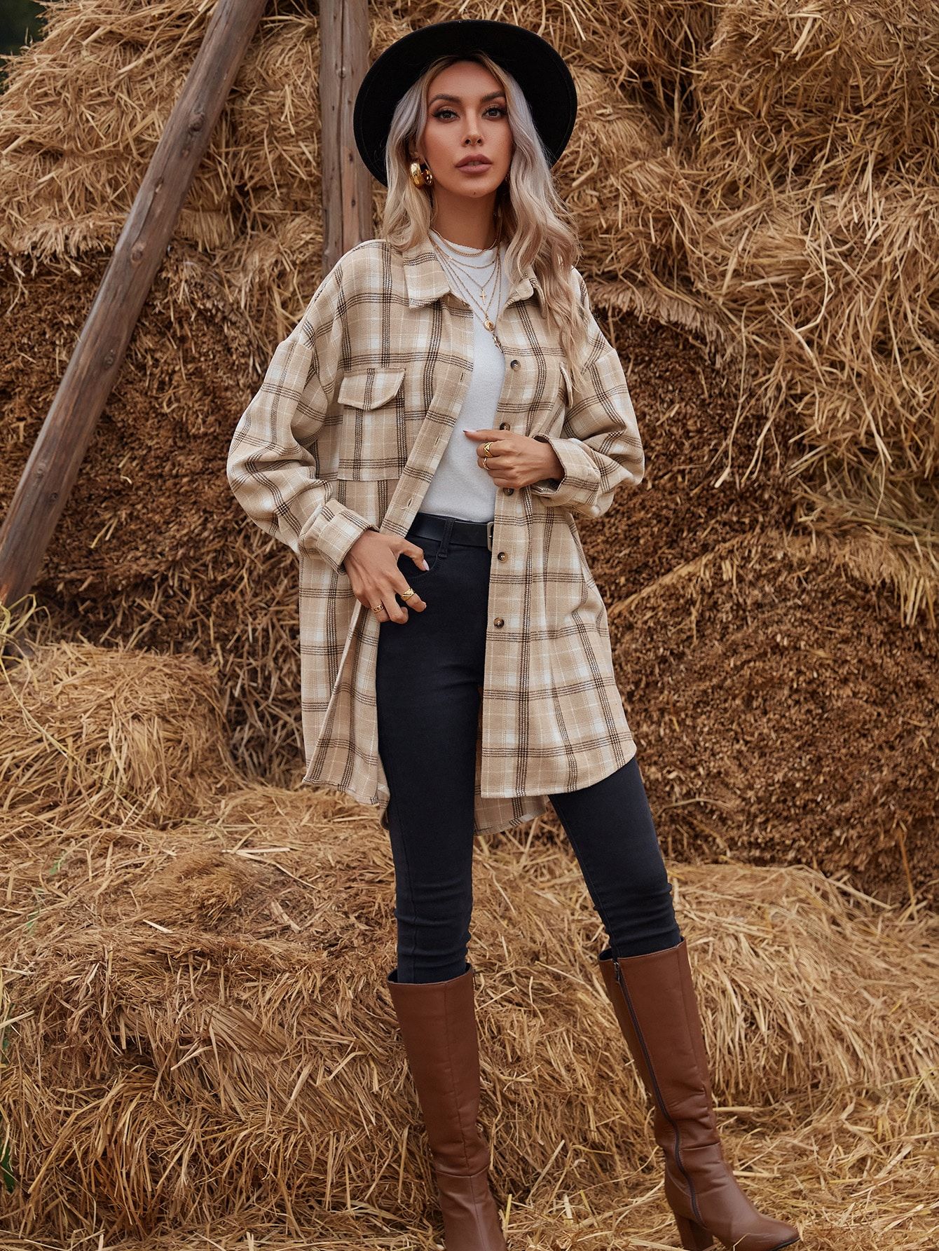 Plaid Flap Pockets Wool-mix Overshirt | SHEIN