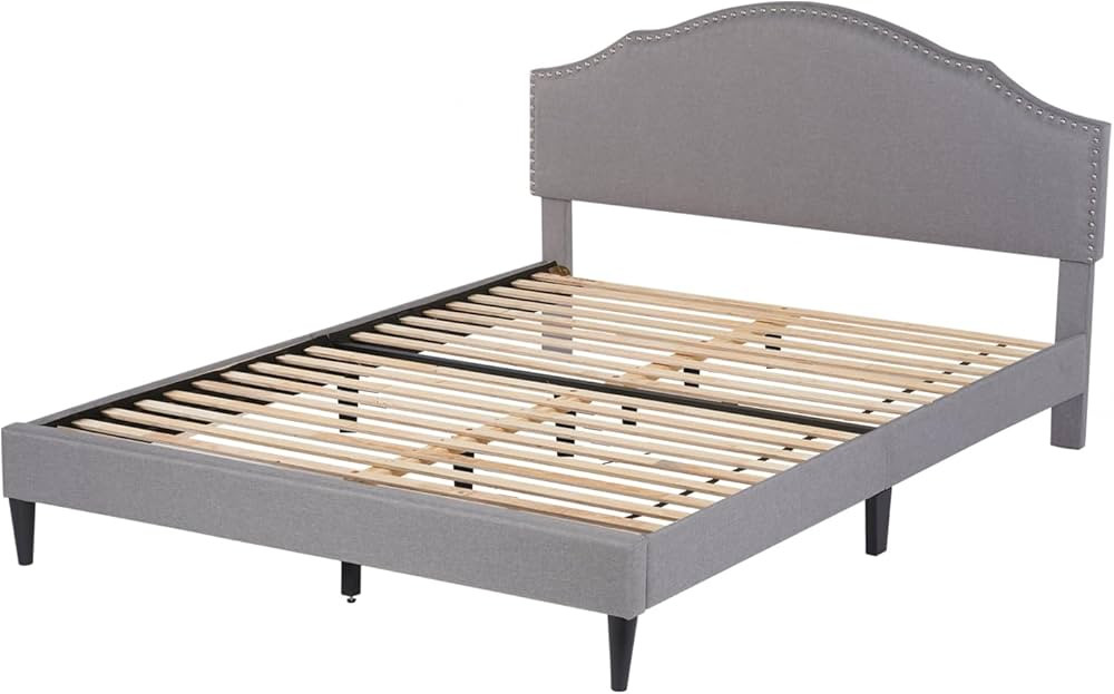 PayLessHere Base de cama tapizada con cabecera tapizada de tela y soporte de listones de madera, ... | Amazon (US)