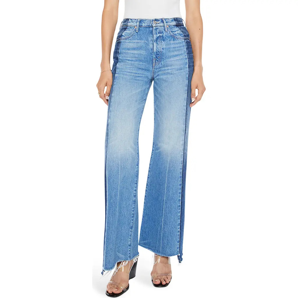 MOTHER The Tux Sidestepper Sneak Frayed High Waist Bootcut Jeans in Double Stacked at Nordstrom, Size 30 | Nordstrom