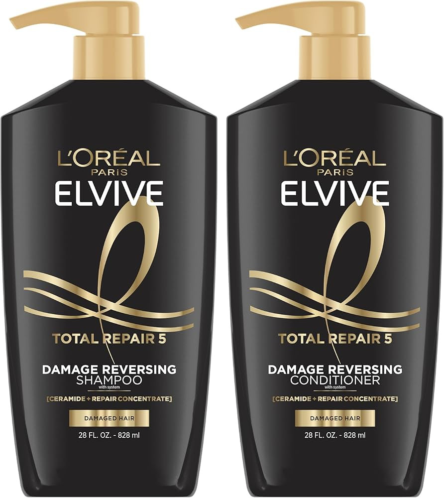 L'Oreal Paris Elvive Total Repair 5 Repairing Shampoo and Conditioner for Damaged Hair, 28 Ounce ... | Amazon (US)