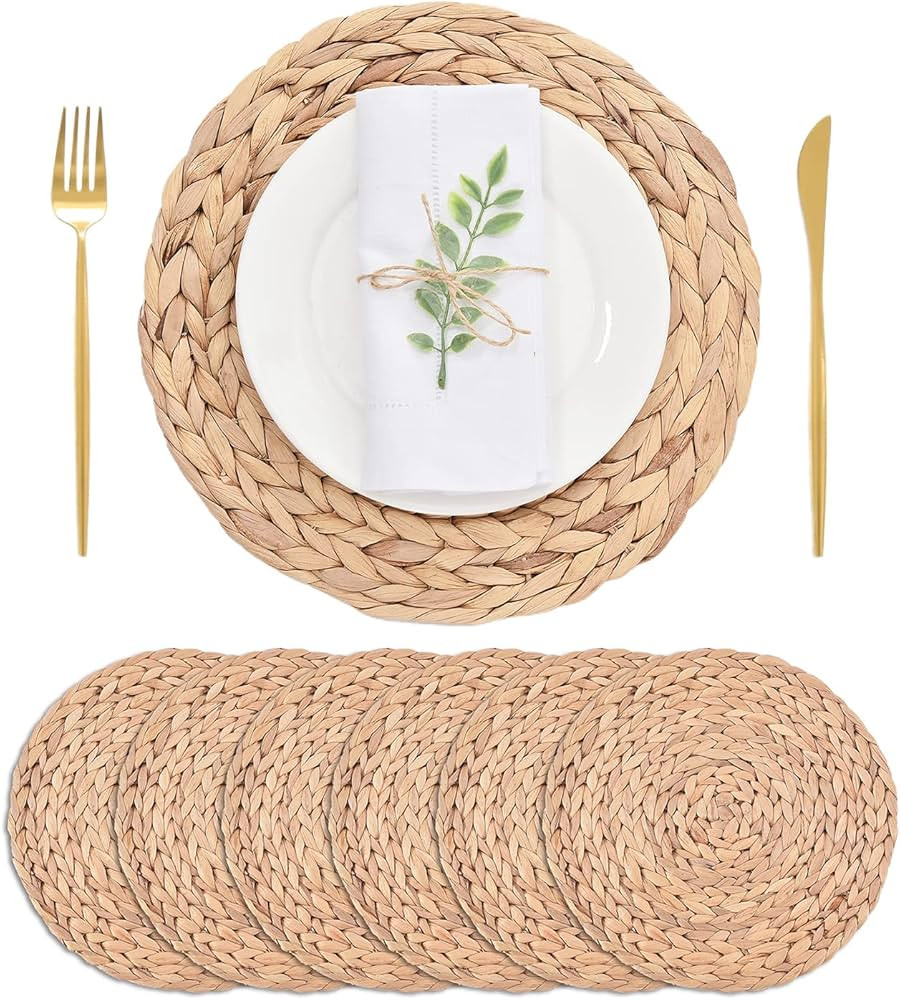 Boho Placemats Fall Decor Table Mats Farmhouse Round Place Mats Set of 6, Handmade Woven Place Ma... | Amazon (US)