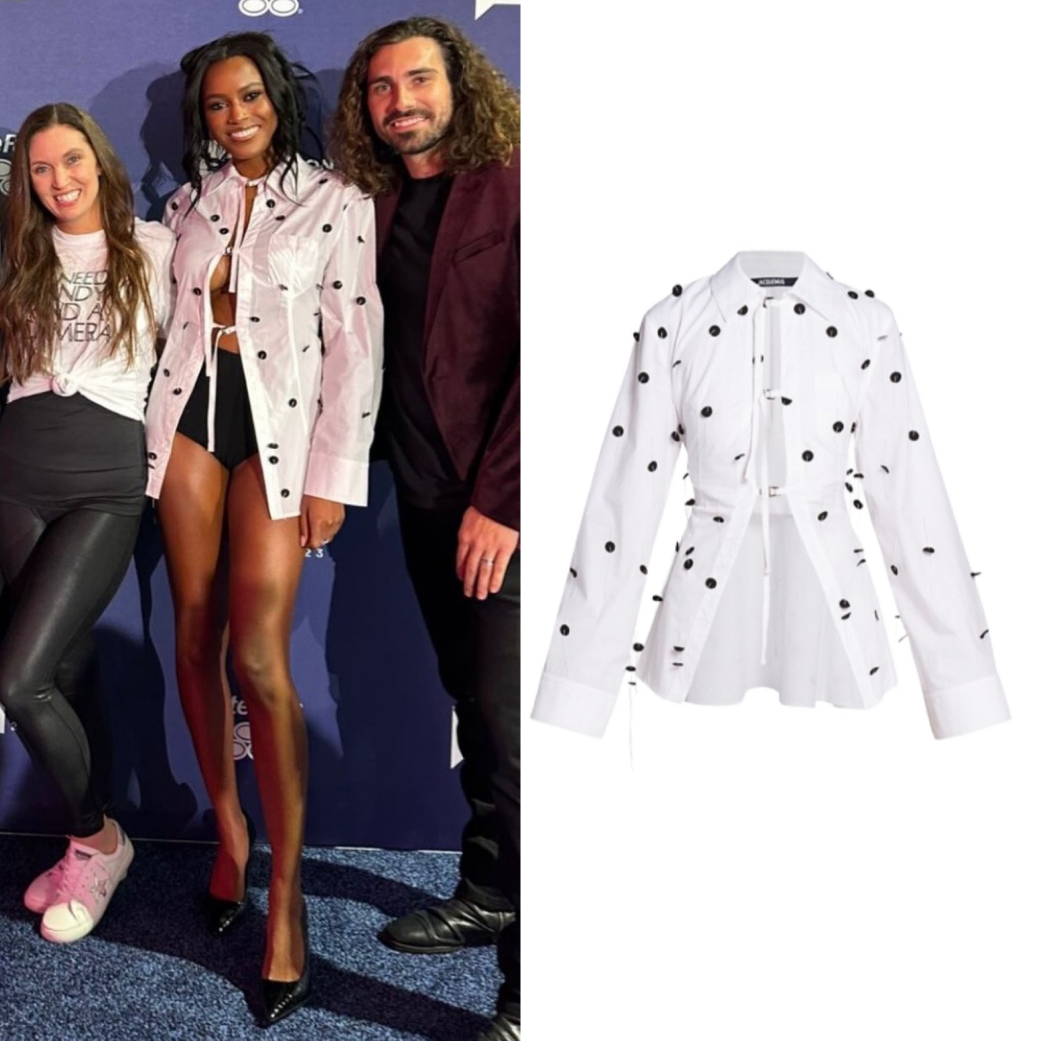 Ciara Miller’s White Embellished Shirt at #BravoCon2023 📸= @paige_desorbo 