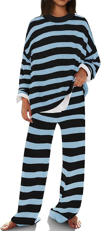 SENSERISE Womens Striped Set Sweater Lounge Sets Matching Fall Outfits Long Sleeve Tops and Pants... | Amazon (US)