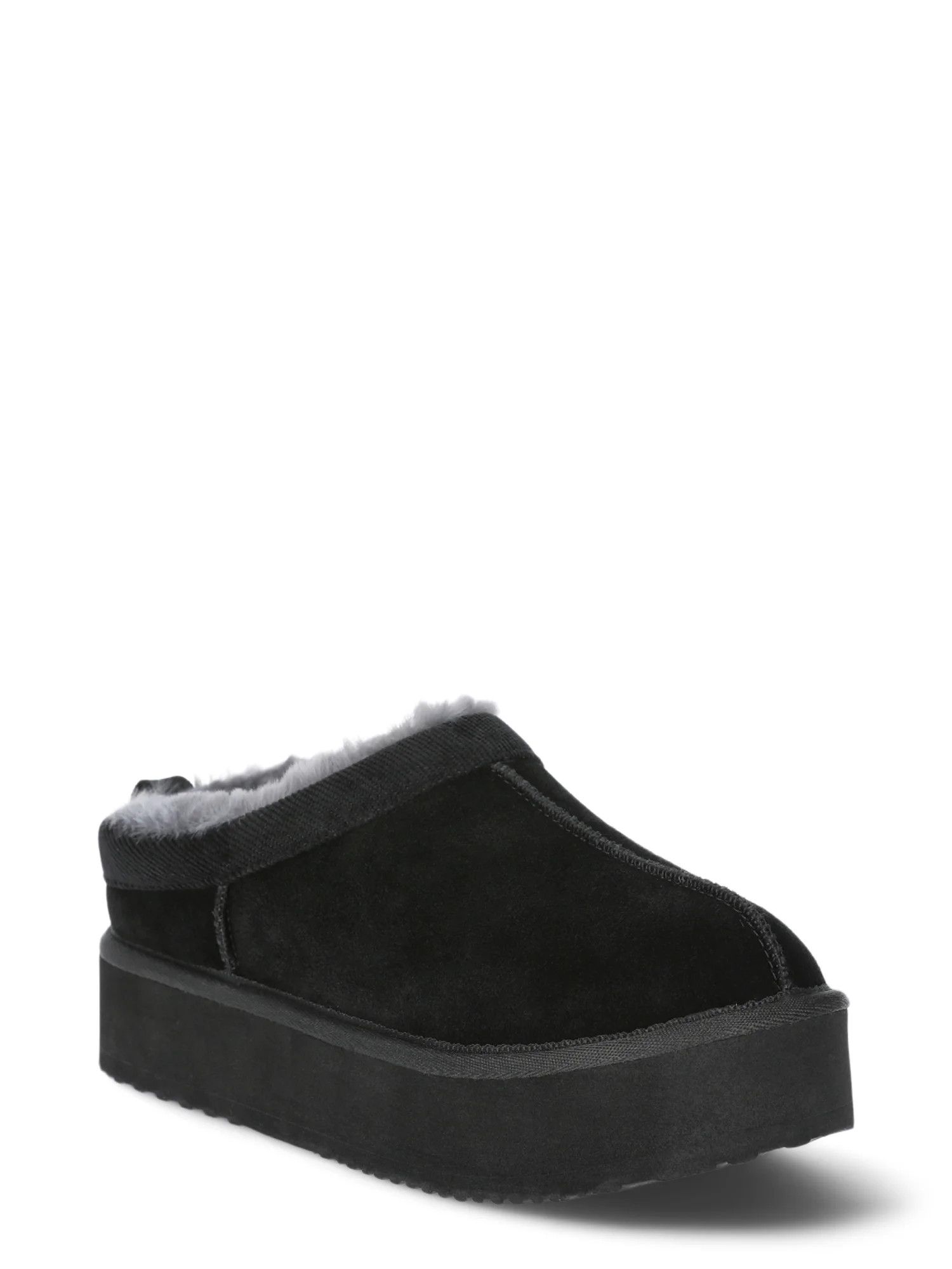 Joyspun Women's Ultra Short Faux Suede Platform Clog Slippers | Walmart (US)