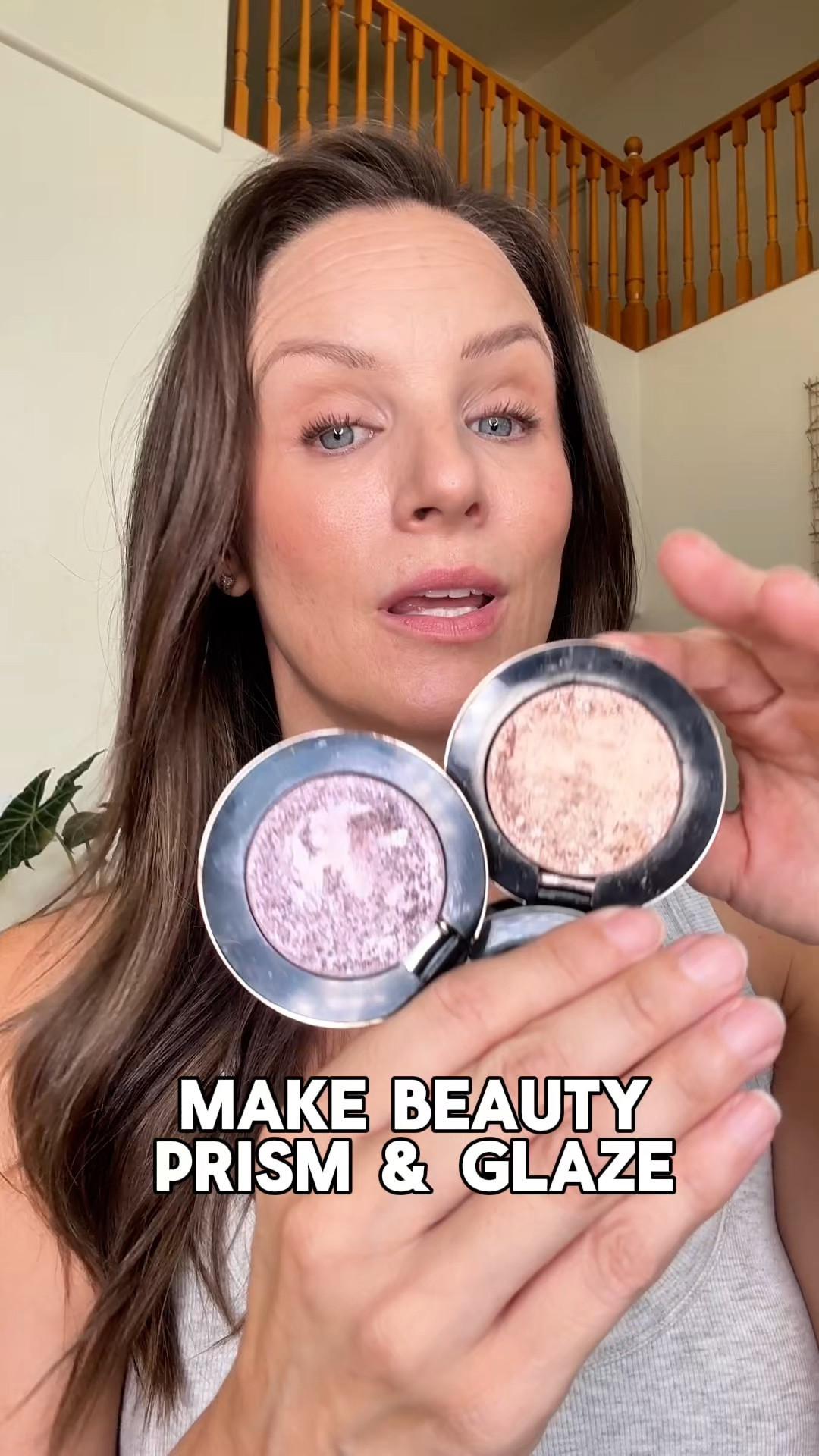 My eye combo lately: Make Beauty Glaze + Prism. ✨ The dimensional shimmer, zero fallout, and effortless glow make these impossible for me to put down. #makebeauty #makebeautyeyeshadow #beautyover40 #metalliceyeshadow #shimmereyeshadow