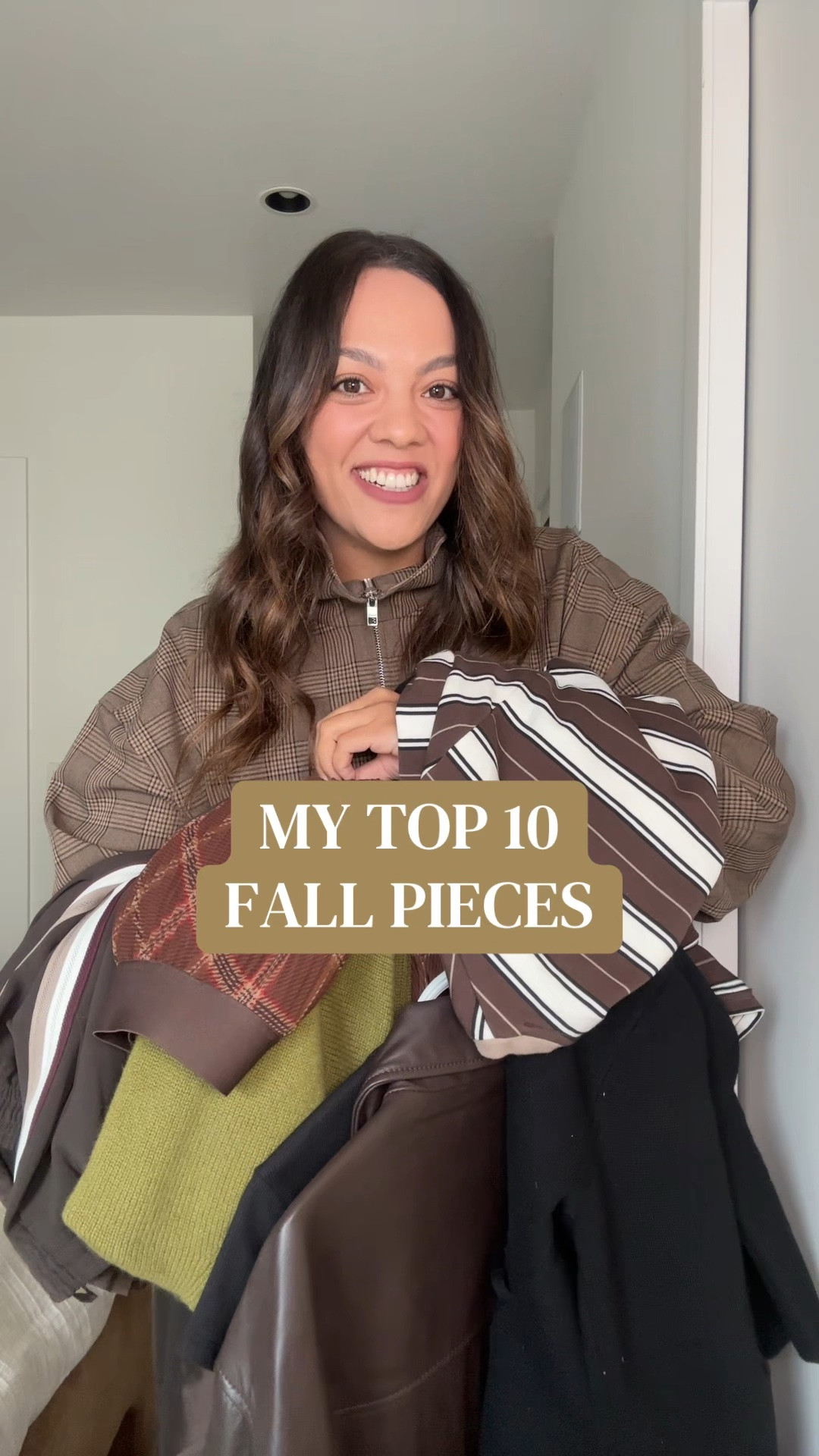 My top 10 favourite pieces for fall!

-Aritzia plaid funnel neck jacket, I have a size medium (tenet jacket). 
-Aritzia brown barrel-leg trousers, I have a size 10 (helix pants). 
-Quince brown leather jacket, I have a size medium.
-Aritzia brown pull-on pants with stripes down the sides, I have a size large (thesis pants). 
-Reformation white 3/4 length sleeve T-shirt, I have a size large.
-Reformation green sweater, I have a size large.
-Aritzia brown striped long sleeve T-shirt, I have a size large.
-Chan Luu brown taffeta barrel pants, I have a size medium/large (size 3). 
-Dissh black cardigan, I have a size medium.
-Aritzia burgundy plaid pleated midi skirt, I have a size medium (twirl skirt).

#LTKfall #LTKstyletip #LTKworkwear