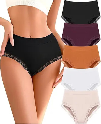 READY TO LOVE Seamless High Waisted Lace Underwear for Women 5-Pack Stretchy Full Coverage Briefs... | Amazon (US)