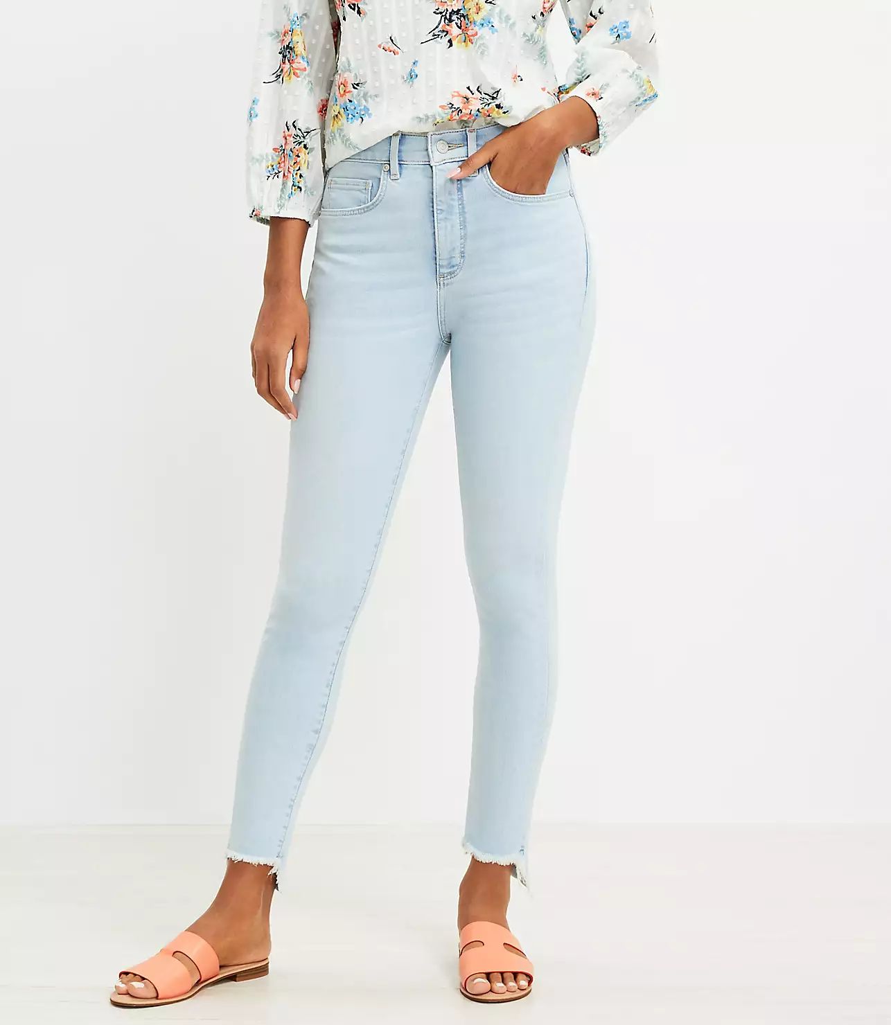 Step Hem High Rise Skinny Jeans in Light Indigo Wash | LOFT