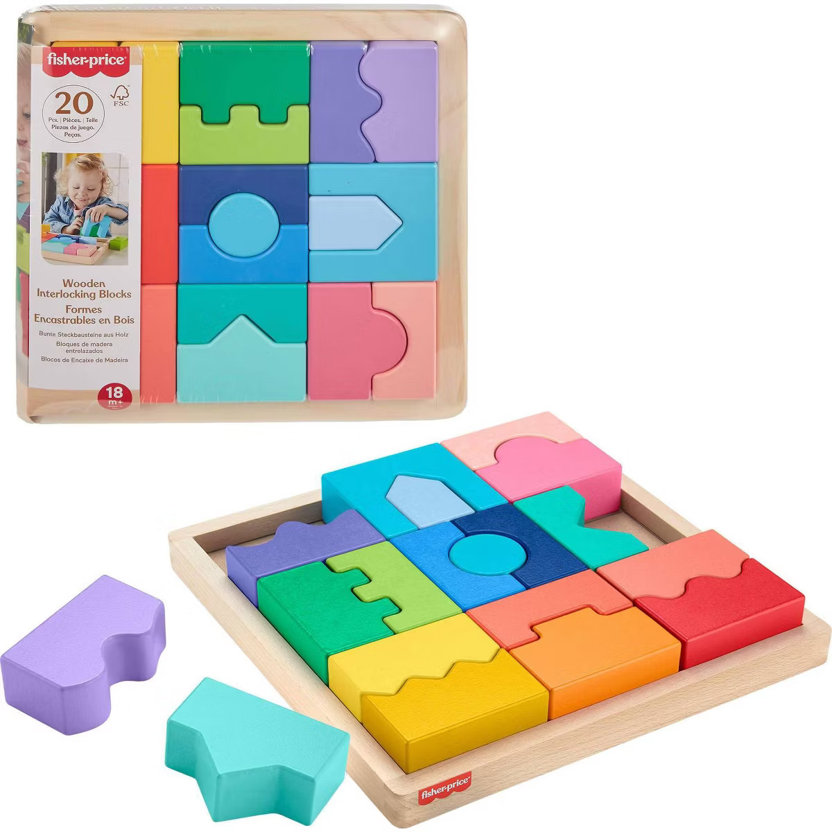 Fisher-Price Wooden Interlocking Blocks Puzzle for Toddlers & Kids 20pc Wooden | Target