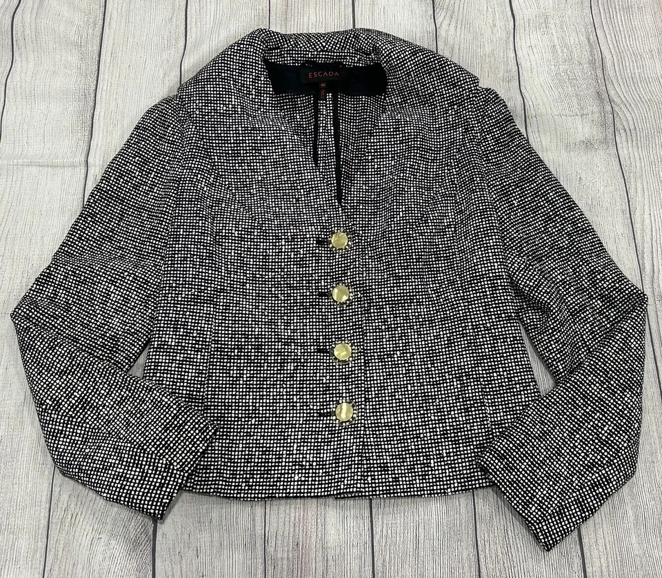 Vintage Escada Cupro Cotton Tweeted Black White Blazer 40  | eBay | eBay US