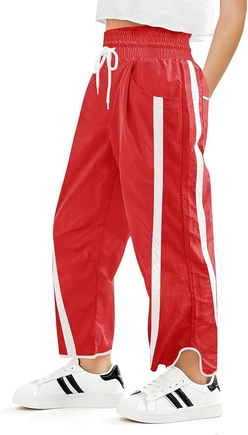 Haloumoning Girls Baggy Wide Leg Pants Kids Striped Elastic Waist Parachute Track Pants with Pock... | Amazon (US)
