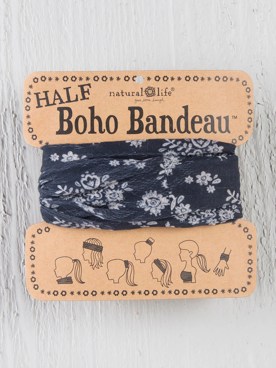 Half Boho Bandeau® Headband - Black Cream Floral | Natural Life