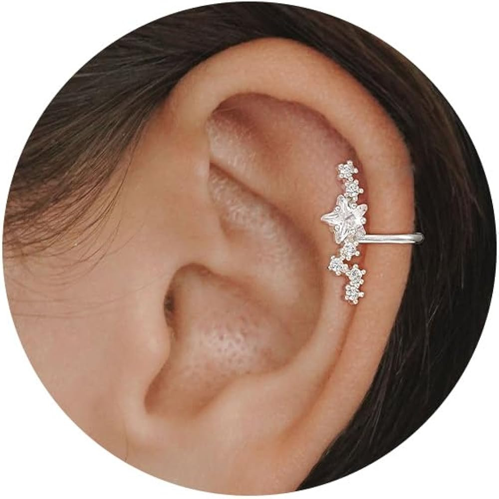 NECOCY Star 14K Gold Plated Ear Cuff Earrings for Women Non Piercing, Dainty Silver Plated Clip o... | Amazon (US)