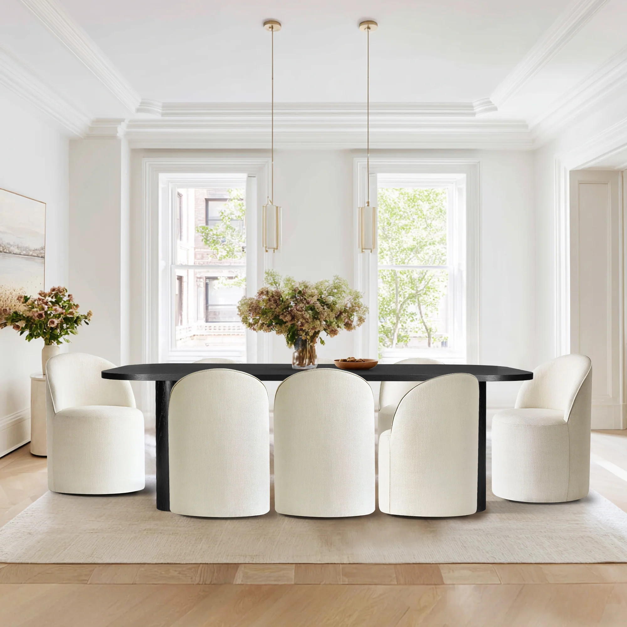 Baguette & Doris 86.5" Black Rectangle Dining Table Set for 8 (9-Piece) | Pop Maison