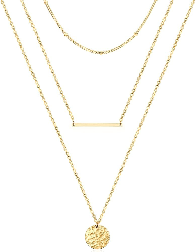 Ldurian Dainty Circle Karma Choker Necklace 14K Real Gold Plated Delicate Circle Necklace for Wom... | Amazon (US)