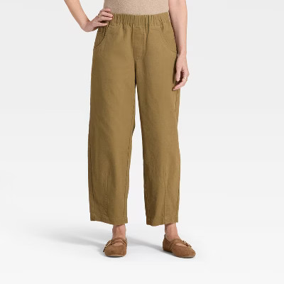 Women's Mid-Rise Barrel Leg Pull-On Pants - Universal Thread™ Olive Green XS | Target
