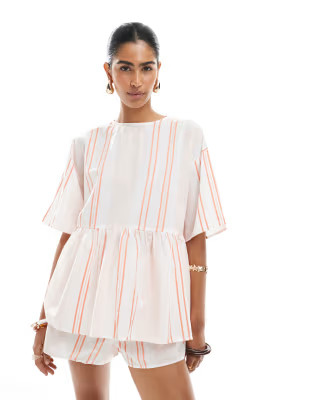 ASOS DESIGN oversized peplum short sleeve smock top in orange stripes - part of a set | ASOS | ASOS (Global)