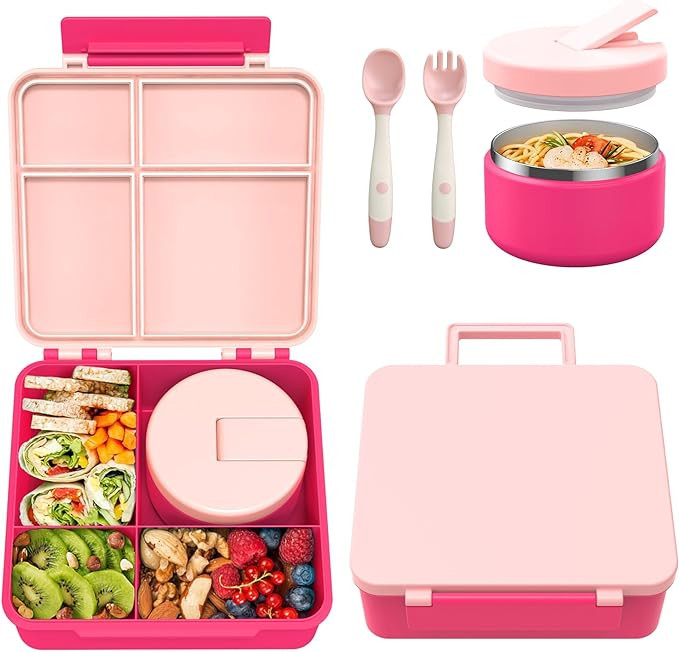 Bento Lunch Box with 8oz Soup Thermo, Kids Leakproof Lunch Food Containers with 4 Compartment, Ki... | Amazon (US)