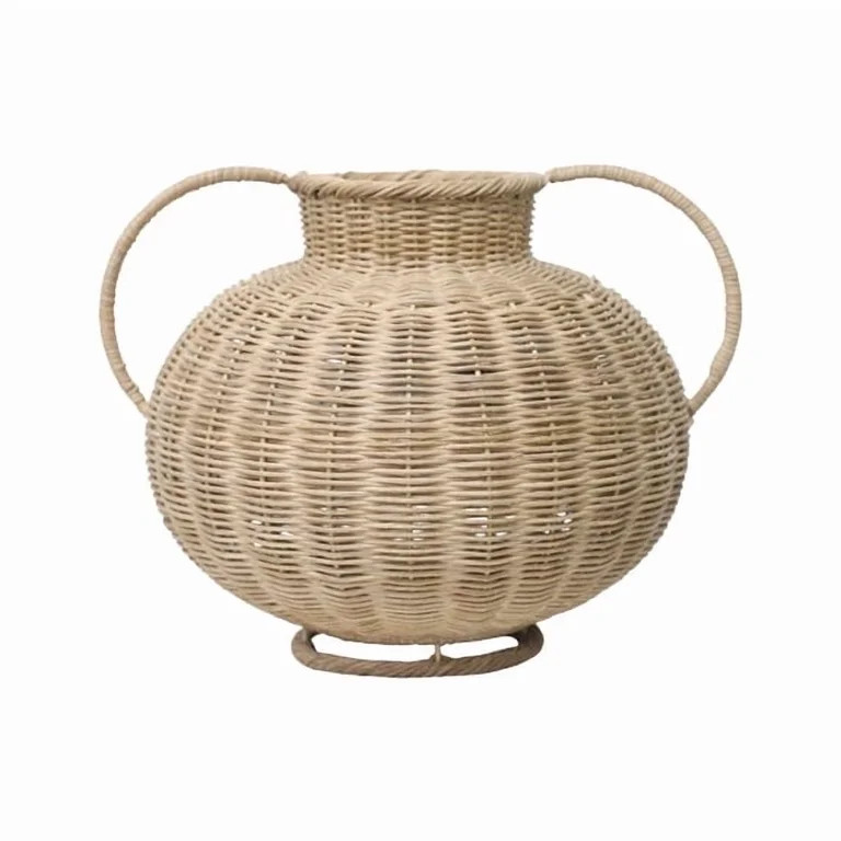 Natural Rattan Vase Decoration, Hand Woven Wicker Vase with Loop Handles, Rustic Boho Tabletop De... | Walmart (US)
