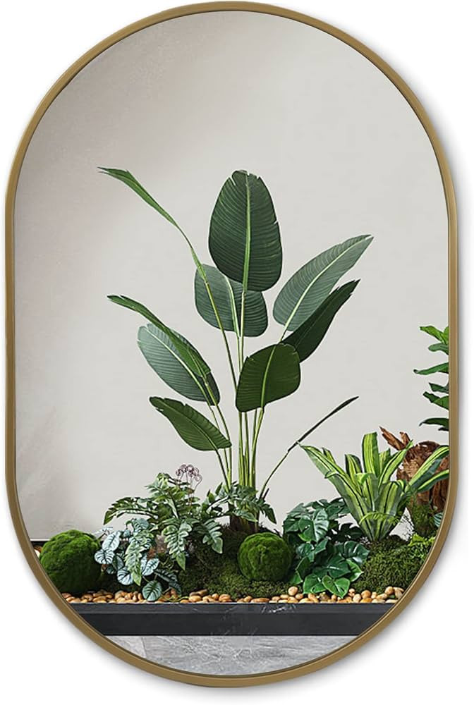 HOWOFURN Oval Bathroom Mirror, 20’’x30’’ Wall Mounted Mirror, Copper Gold Vanity Wall Mir... | Amazon (US)