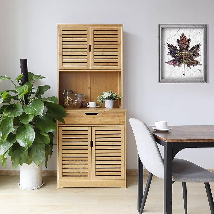 MUPATER 72'' Kitchen Pantry Cabinet Storage Hutch with Microwave Stand, Bamboo Freestanding Pantr... | Amazon (US)