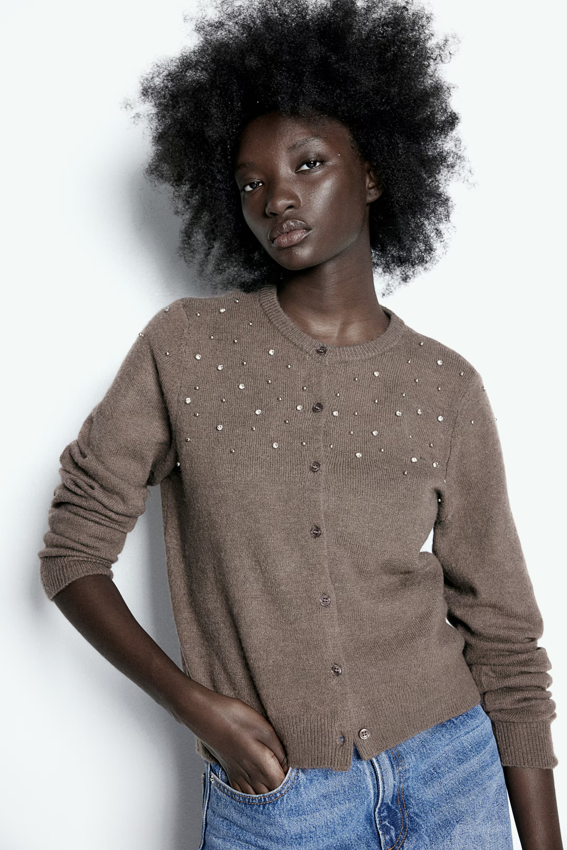 Embellished cardigan - Dark grey marl - Ladies | H&M GB | H&M (UK, MY, IN, SG, PH, TW, HK)