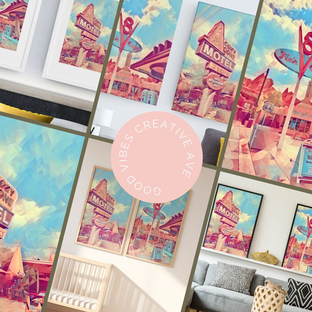 Cars Land Radiator Springs Art: Cozy Cone, Flo's V8 Cafe (digital Download) - Etsy | Etsy (US)