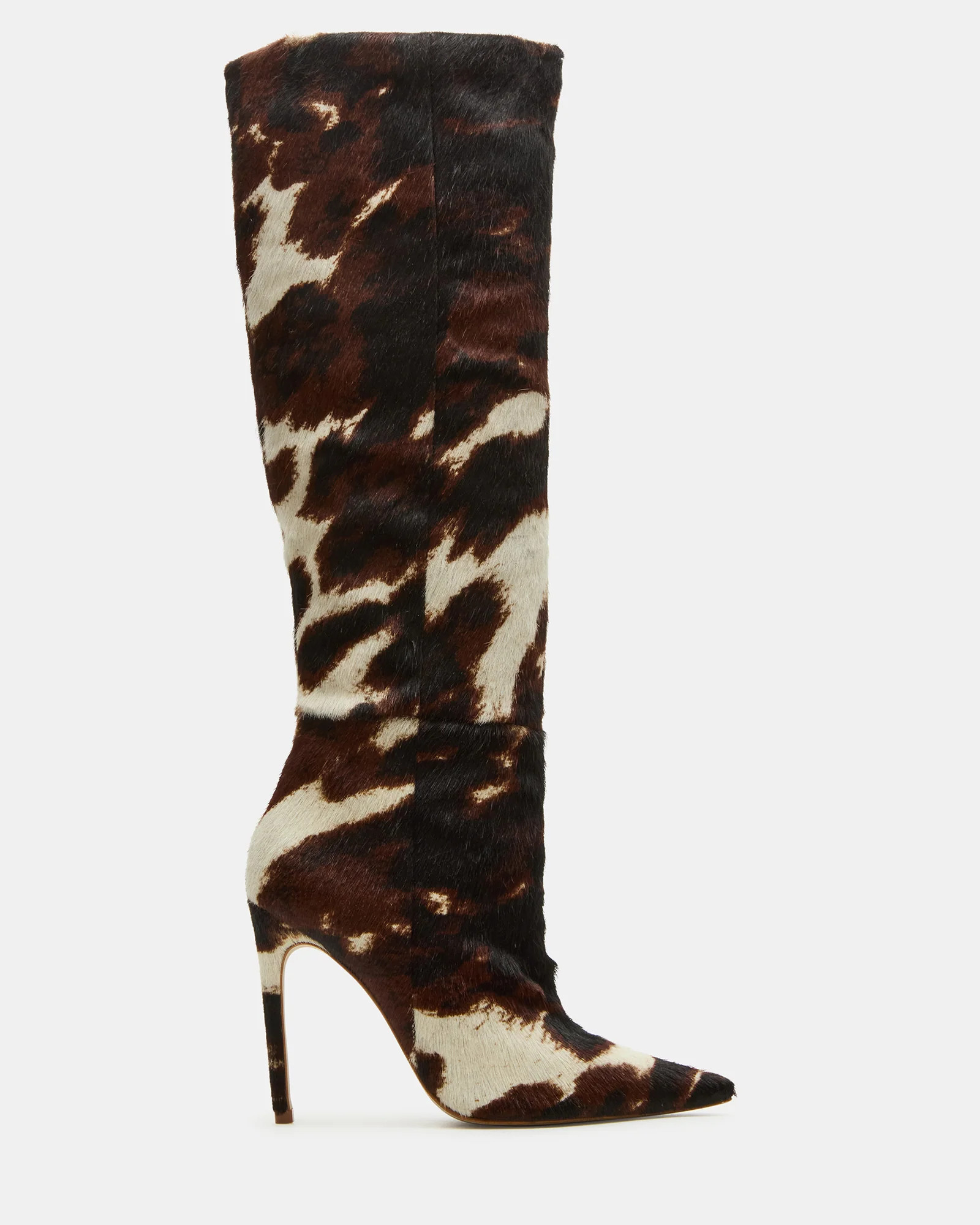 NITRO Brown Cow Print Pointed-Toe Stiletto Heel Knee-High Women's Boots | Steve Madden (US)