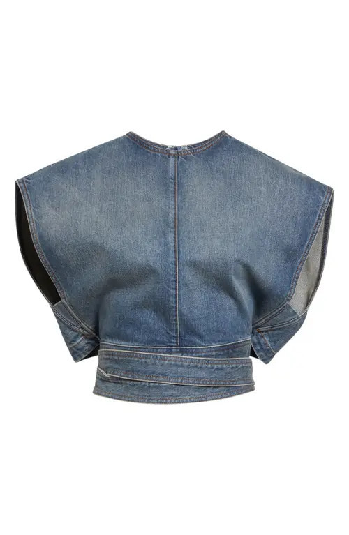 Alaïa Boxy Belted Denim Top in Faded Blue at Nordstrom, Size 10 Us | Nordstrom