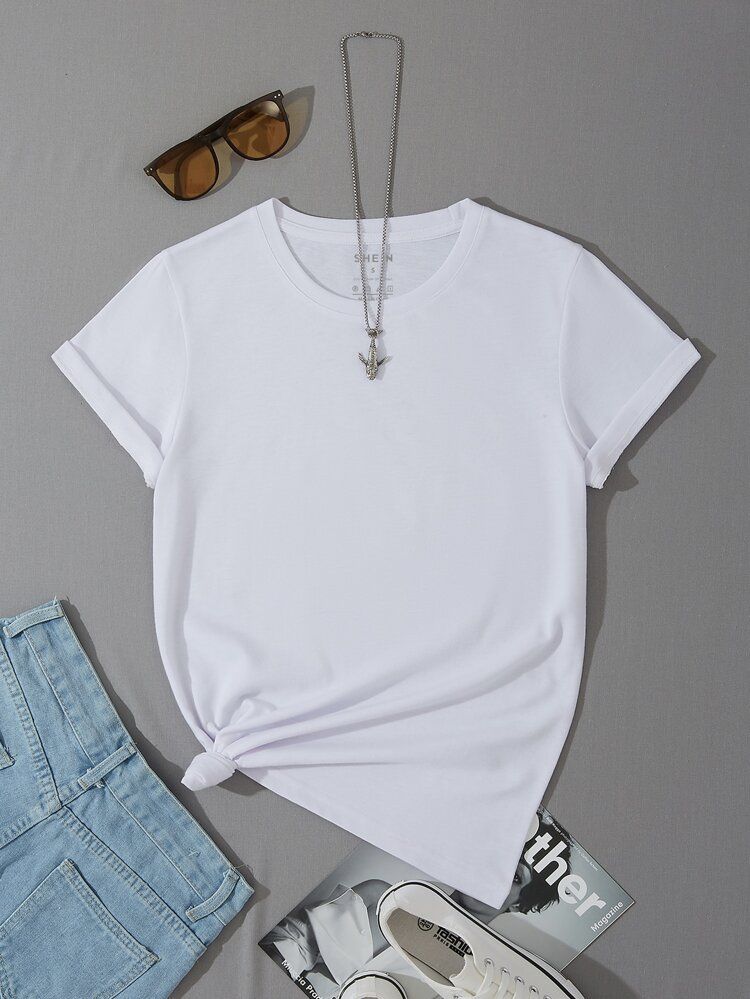 Solid Round Neck Tee | SHEIN