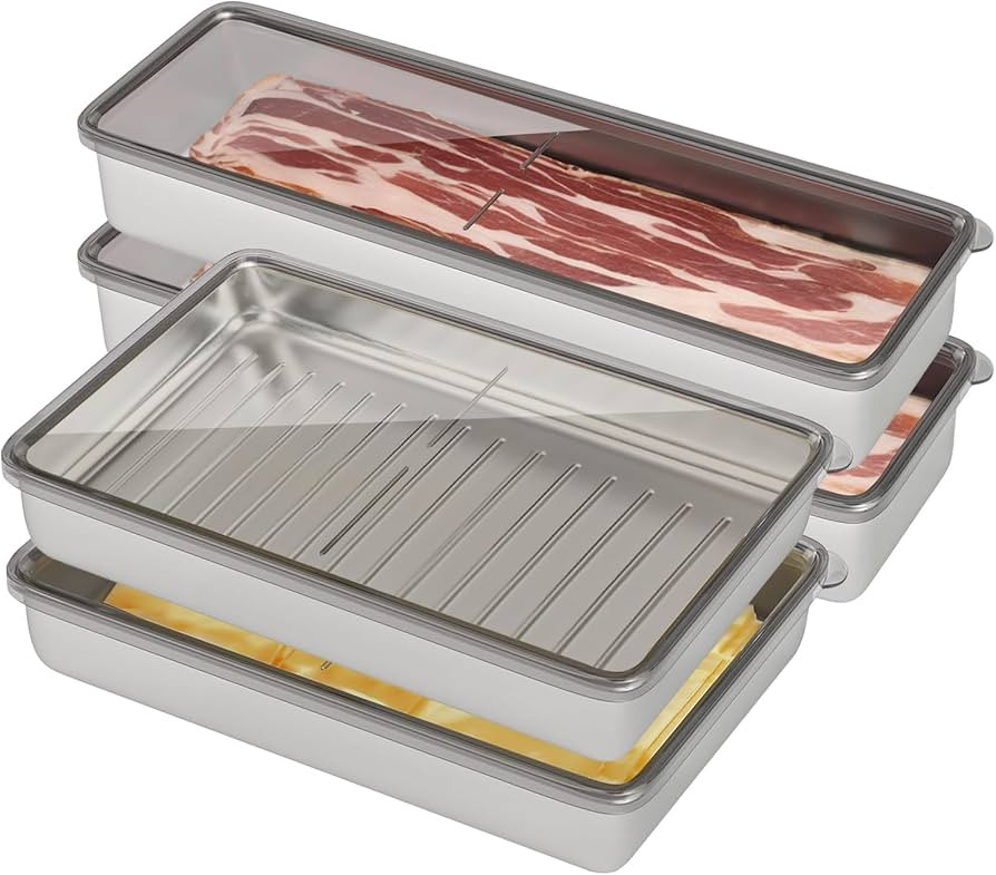 4 Pcs Deli Containers with Lids, Bacon Container for Refrigerator, Fridge Organizer, Cheese Conta... | Amazon (US)