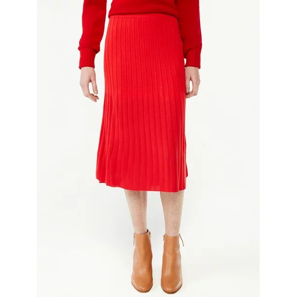 Free Assembly Women's Pleated Midi Sweater Skirt - Walmart.com | Walmart (US)