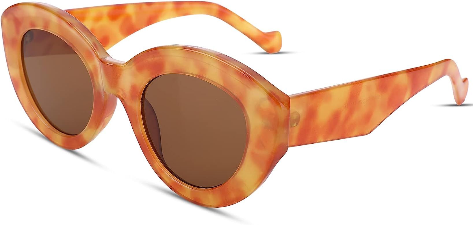 NULOOQ Trendy Cat Eye Sunglasses for Women Retro Oval Cateye Shades Thick Frame Stylish Sunnies U... | Amazon (US)