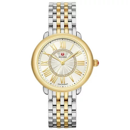 Michele Serein Mid Two-Tone Stainless Steel Diamonds Silver Dial Womens Watch MWW21B000148 | Walmart (US)