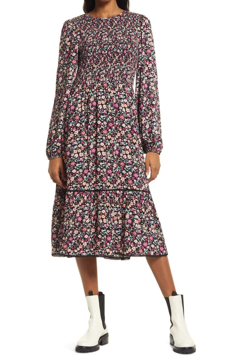 Smocked Long Sleeve Midi Dress | Fall Outfit  | Nordstrom