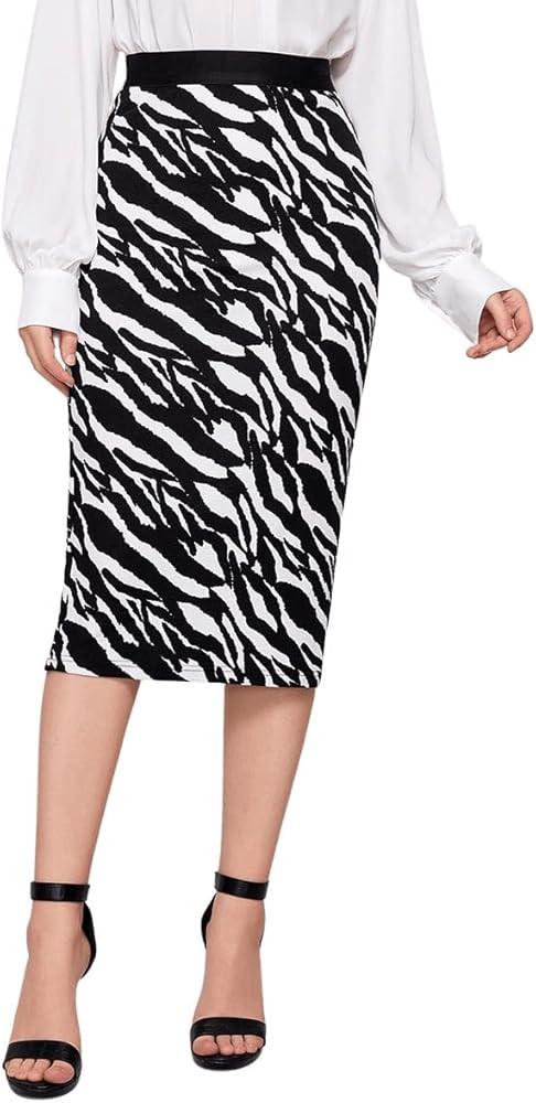 SweatyRocks Women's Elegant High Waisted Zebra Stripe Fitted Pencil Midi Skirt | Amazon (US)