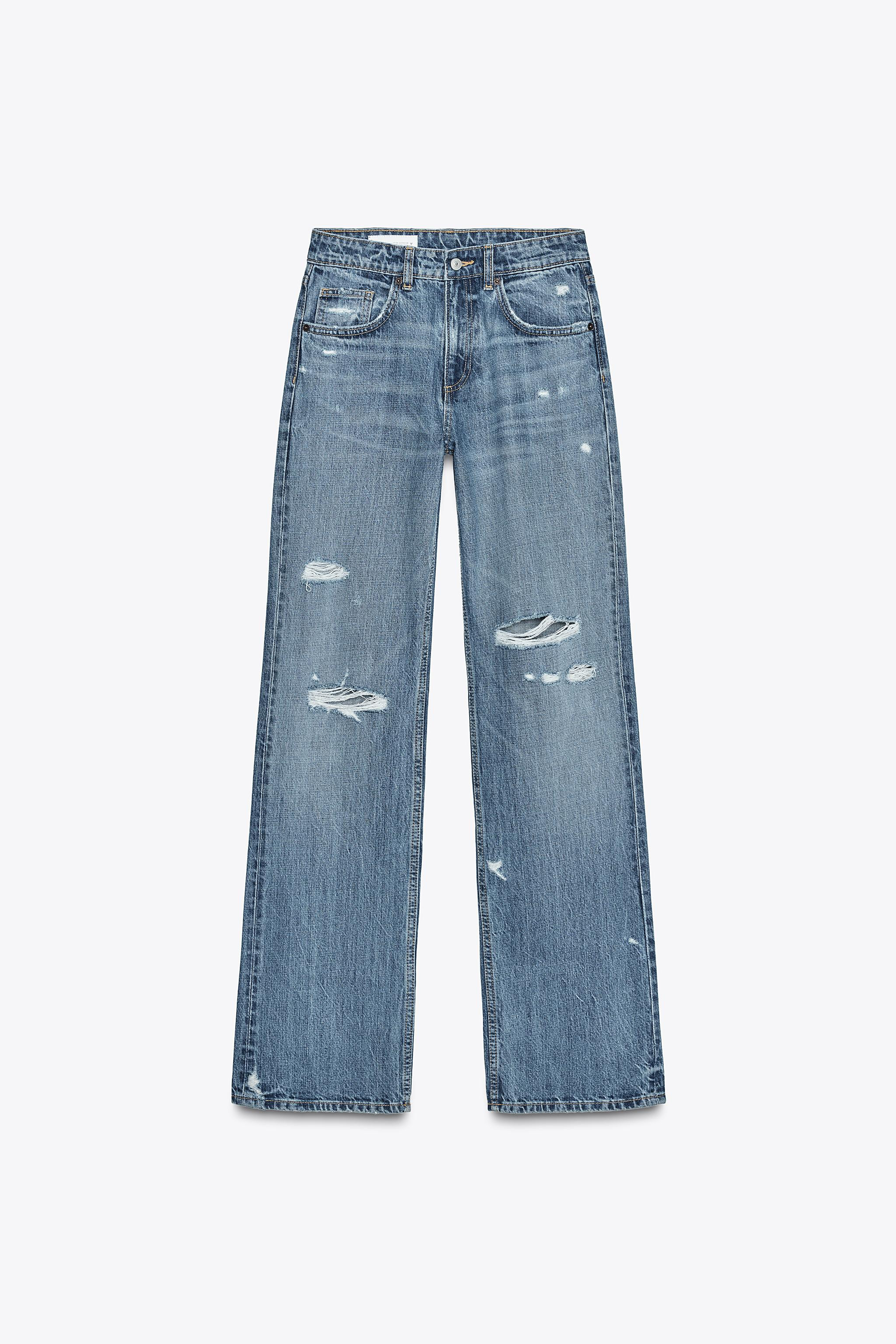 TRF MID-RISE RIPPED WIDE LEG JEANS | Zara US