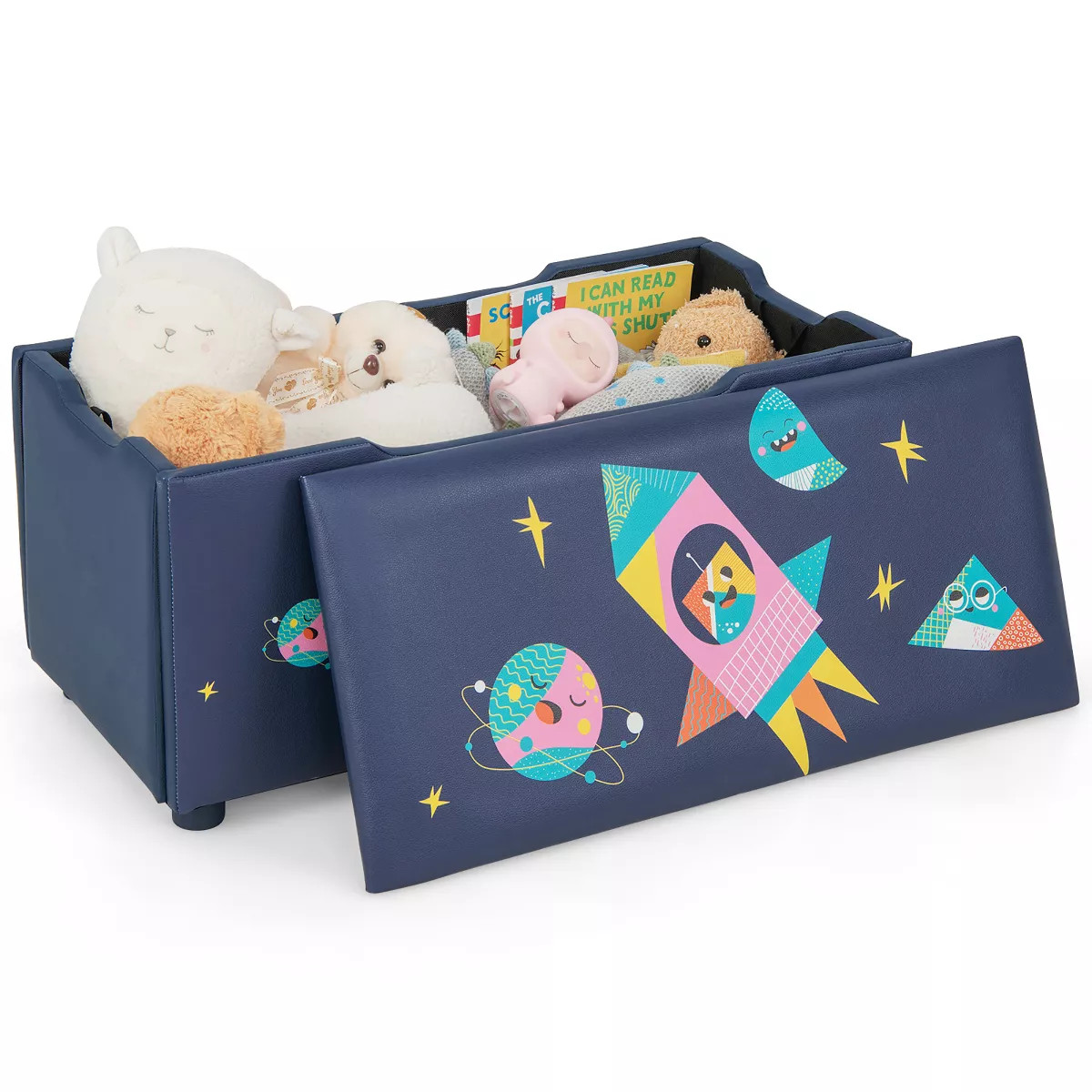 Costway Kids Upholstered Storage Ottoman Bench Versatile Toy Chest Footrest Stool with  Lid | Target
